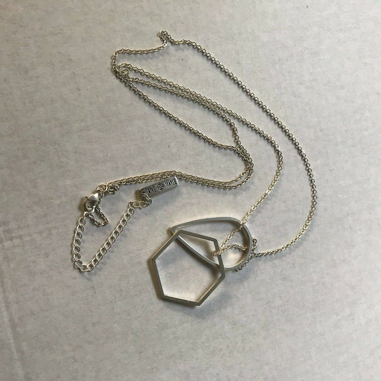 Jane Marie Silver Tone Necklace Geometric Charms 30-32